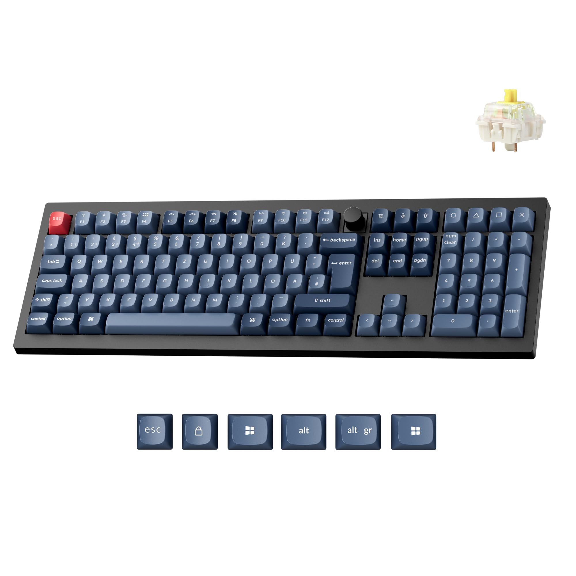 Keychron V6 Max kabellose mechanische Tastatur, programmierbar mit QMK/Launcher, 100% ISO-DE-Layout, 4000-mAh-Akku, QWERTZ-Gaming-Tastatur für Mac/Windows/Linux – Gateron Jupiter Bananenschalter