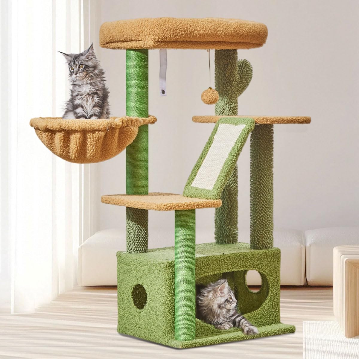 Taoqimiao Kratzbaum, 98cm katzenbaum Stabil KatzenKratzbaum Cat Tree mit Katzenhaus, Korb, 4 Kratzsäulen und Plüschbälle MS029S