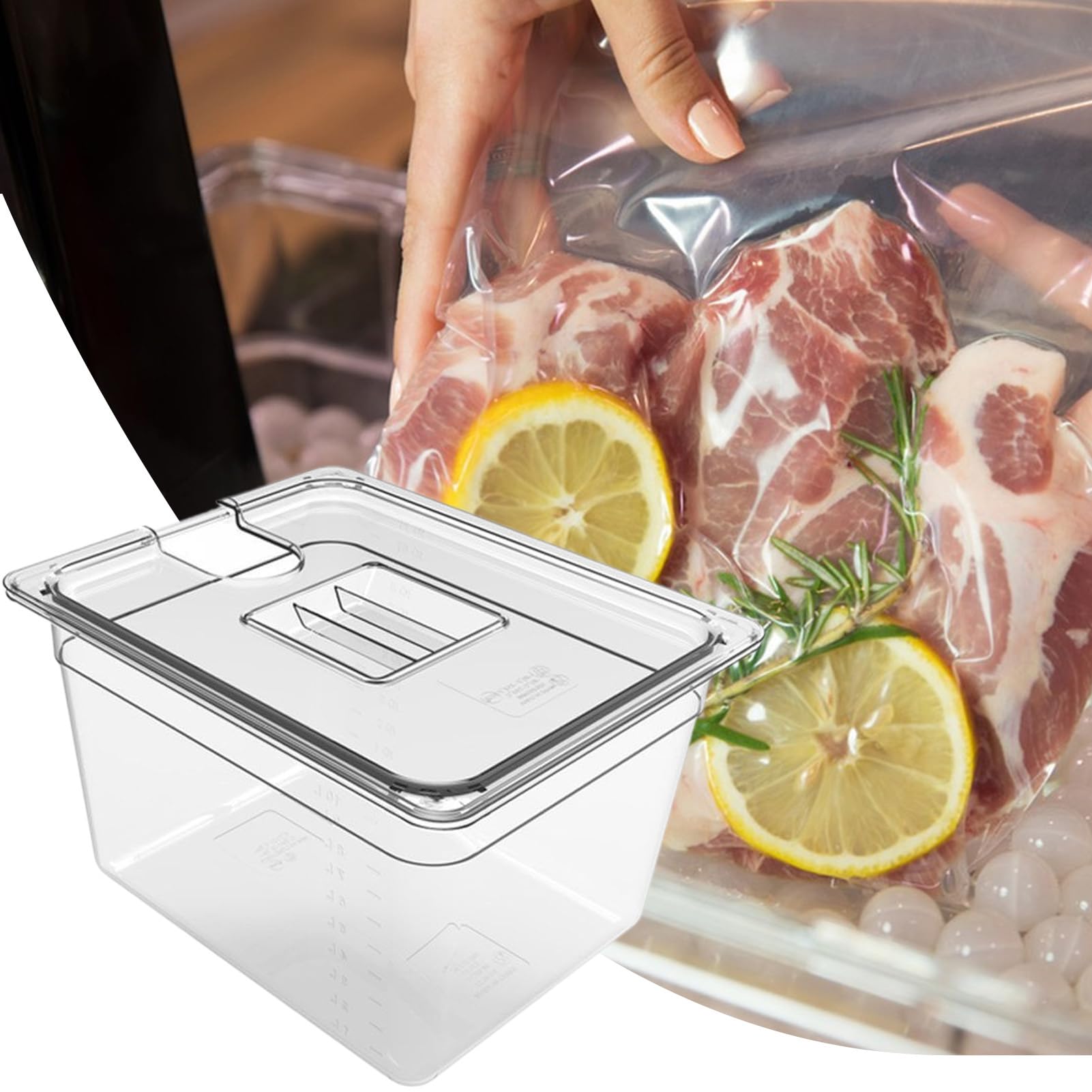 Grand récipient sous vide, récipient transparent de cuisson lente pour basses températures, récipient pour appareil sous vide avec couvercle, bol de cuisson sous vide pour mariner et cuire pour usage