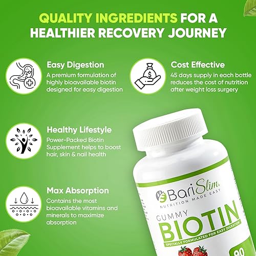 Miniatura 5 de BariSlim Gomitas de vitamina bariátrica y biotina, vitamina gomosa especialmente formulada para pacientes después de una cirugía de pérdida de peso,