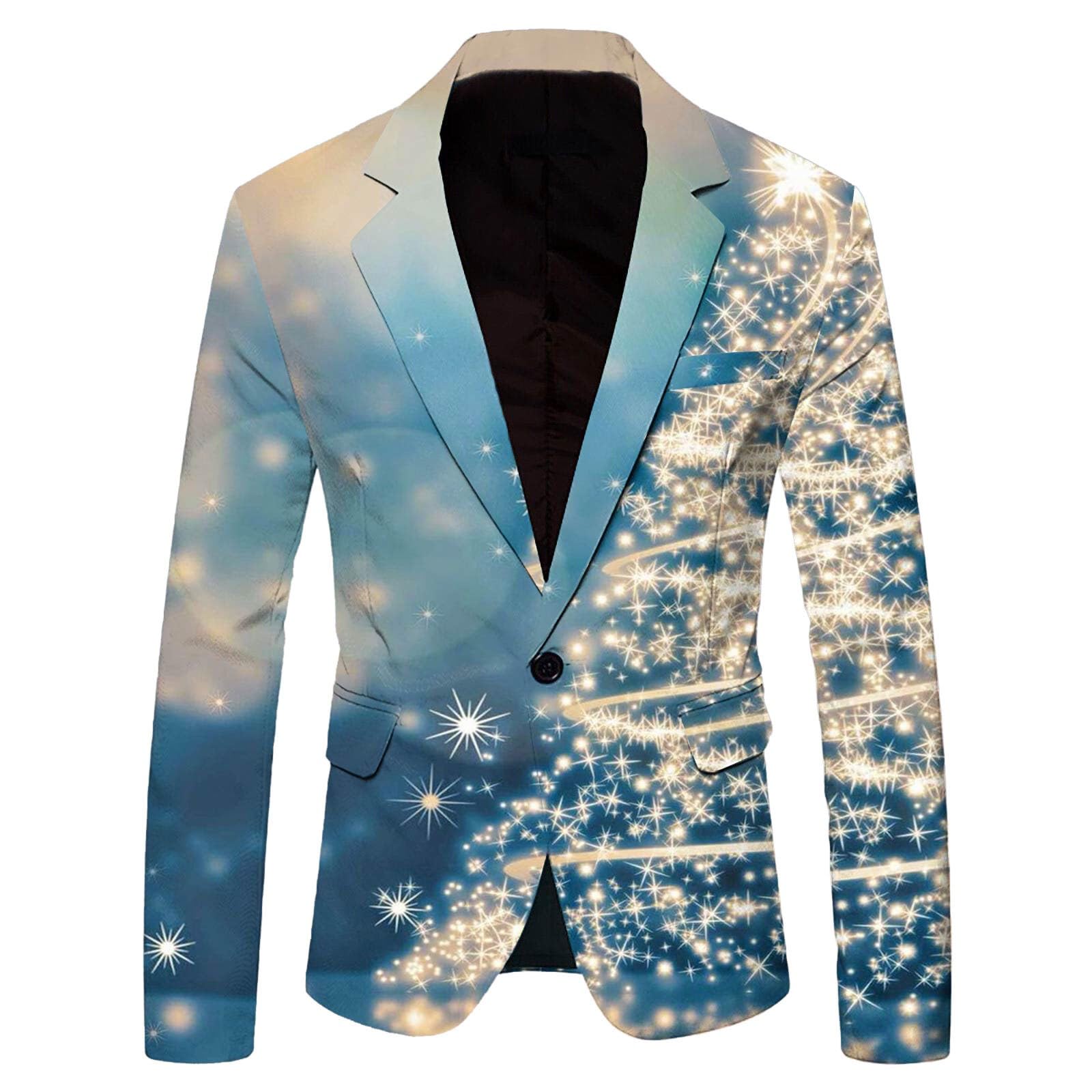 Costume De Noël Homme - Veste Blazer Imprimé Festif, Coupe Décontractée, Boutonnière, Pour Fêtes