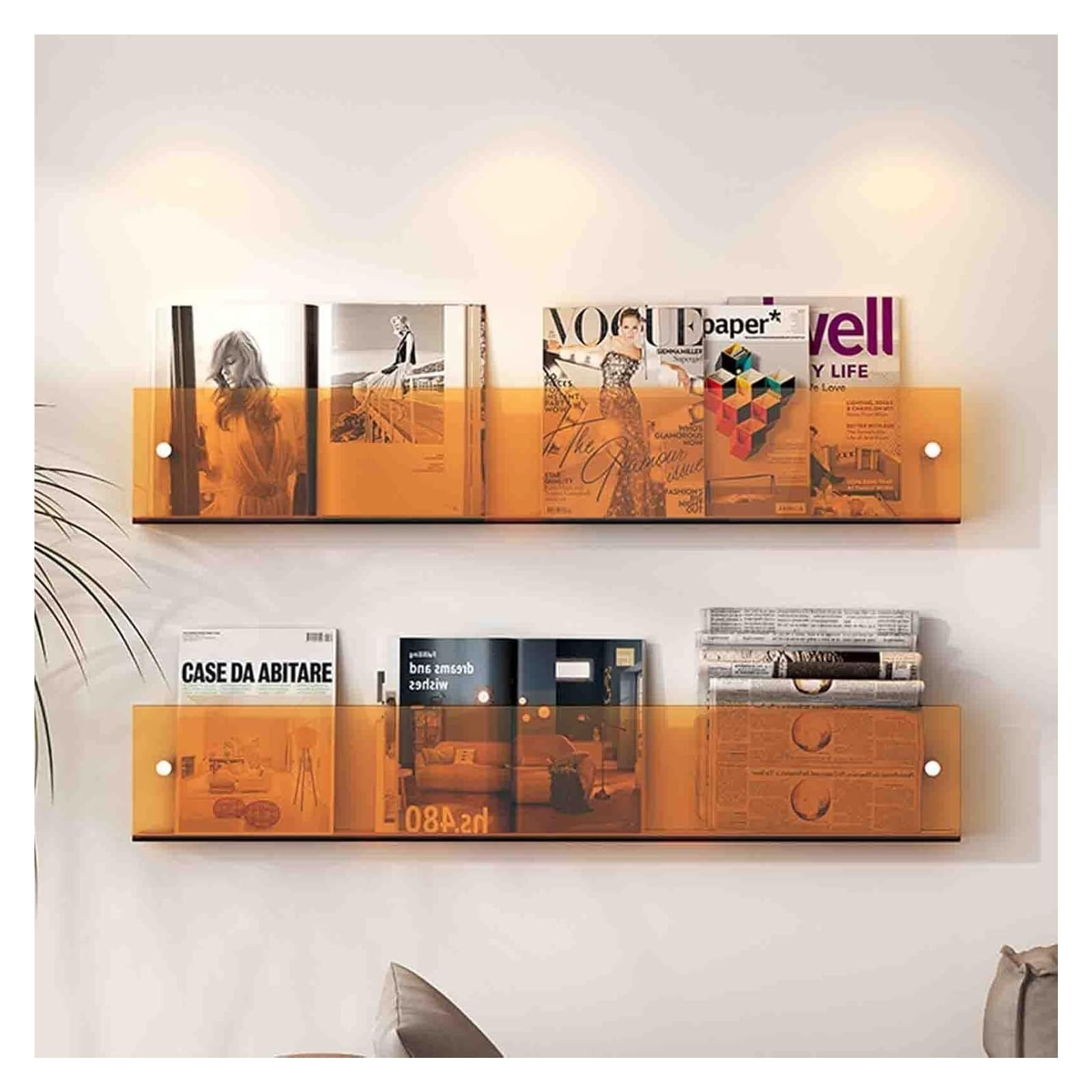 Confezione da 2 mensole galleggianti in acrilico da parete, portariviste e porta record, libreria da appendere, per ufficio, casa, chiesa, elegante ge 80 cm