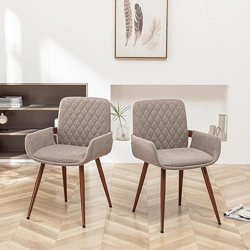 Miniatura 8 de LUNLING Juego de 2 sillas de comedor modernas de mediados de siglo, con marco de madera curvada con reposabrazos, asiento tapizado, patas de metal,