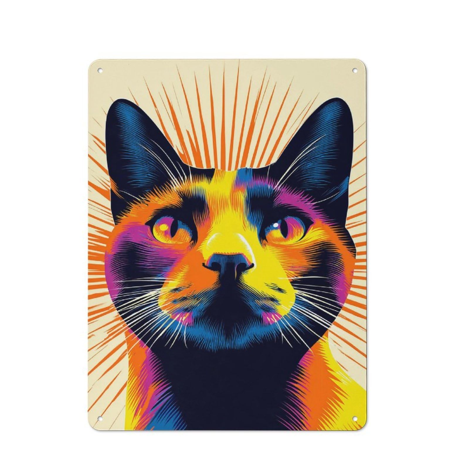 Junmoney Vibrant Cat Illustration Vintage Metal Sign 40X30cm For Dining Room Or Kitchen, Suited To Home Decor Collectors