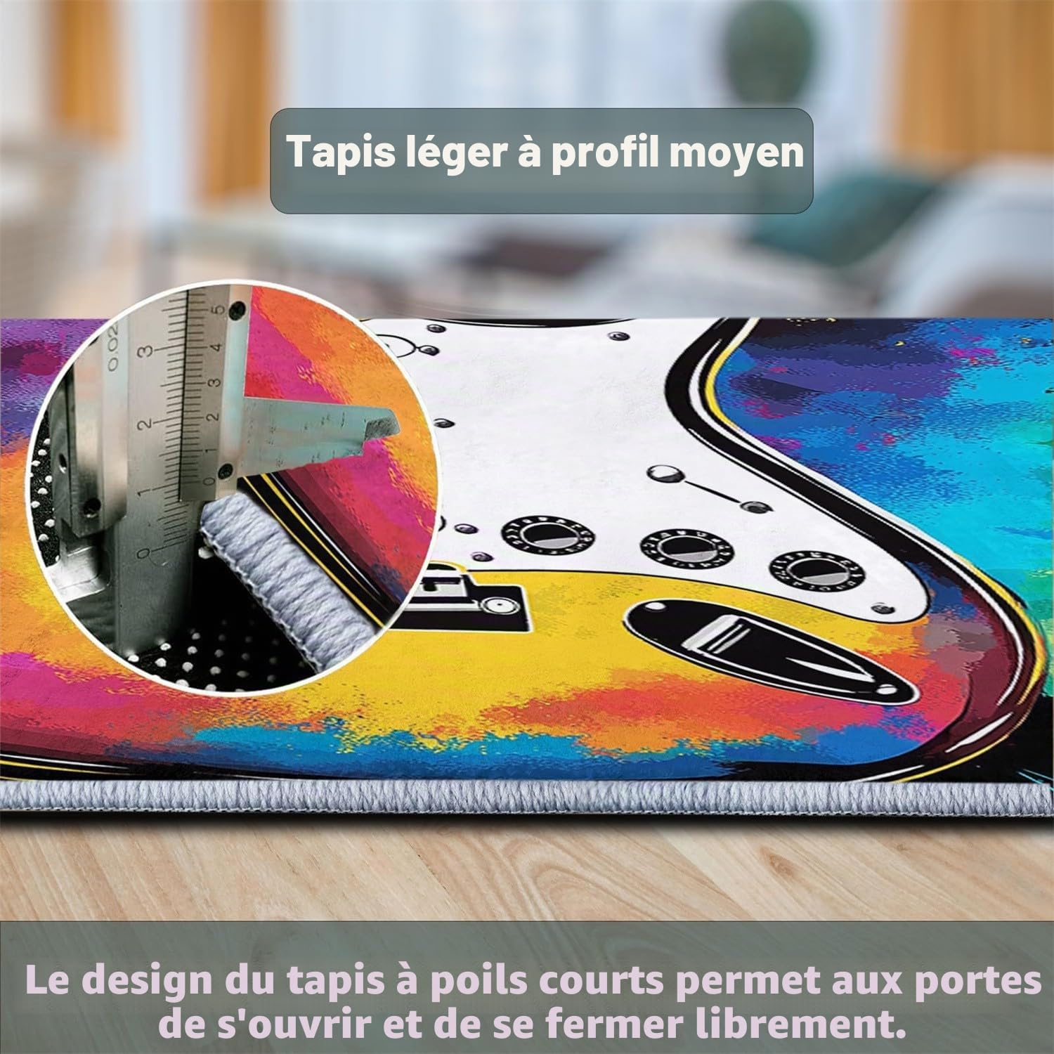 Tapis Salon Instrument de Musique Rock Guitare pour Chambre Tapis Poils Ras 100 x 160 cm, Art Musical Tapis de Salon, Tapis Rectangulaire Antidérapant, Idéal pour Les Salons et Les Couloirs