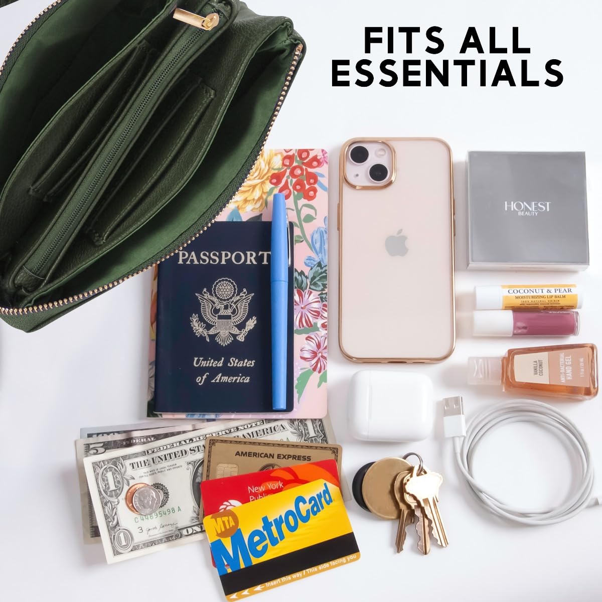 Humble Chic NY Vegan Leather Wristlet Purse for Women - Small Clutch Purse with Shoulder and Wrist Straps: Hunter Green