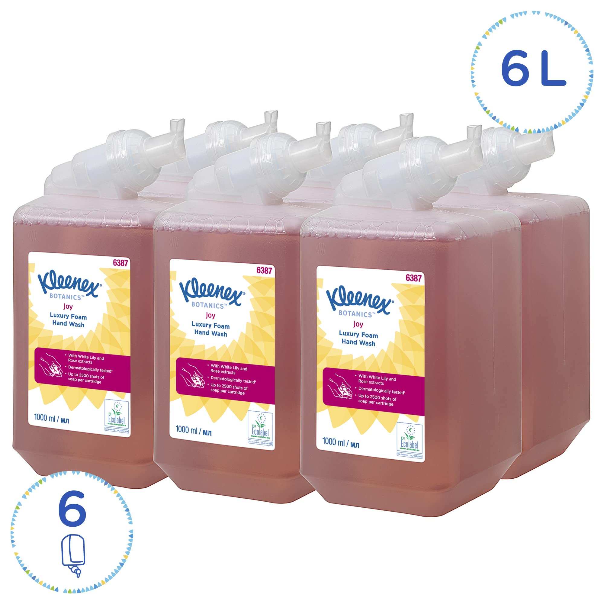 Kleenex Botanics Joy Luxury 6387 Sapone per Mani in Schiuma - Sapone per Mani in Schiuma Profumato - 6 Ricariche di Sapone per Mani Rosso da 1 Litro (Totale 6 Litri)