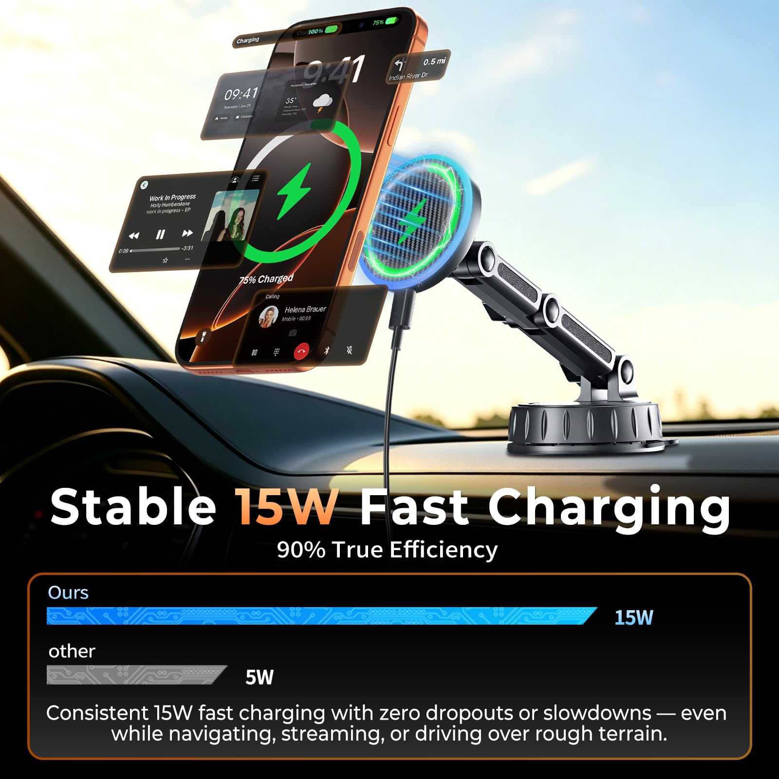SNGOAM Supporto magnetico per auto MagSafe, supporto magnetico per telefono per il cruscotto o il parabrezza, caricatore magnetico regolabile wireless per auto, ricarica rapida, supporto per telefono