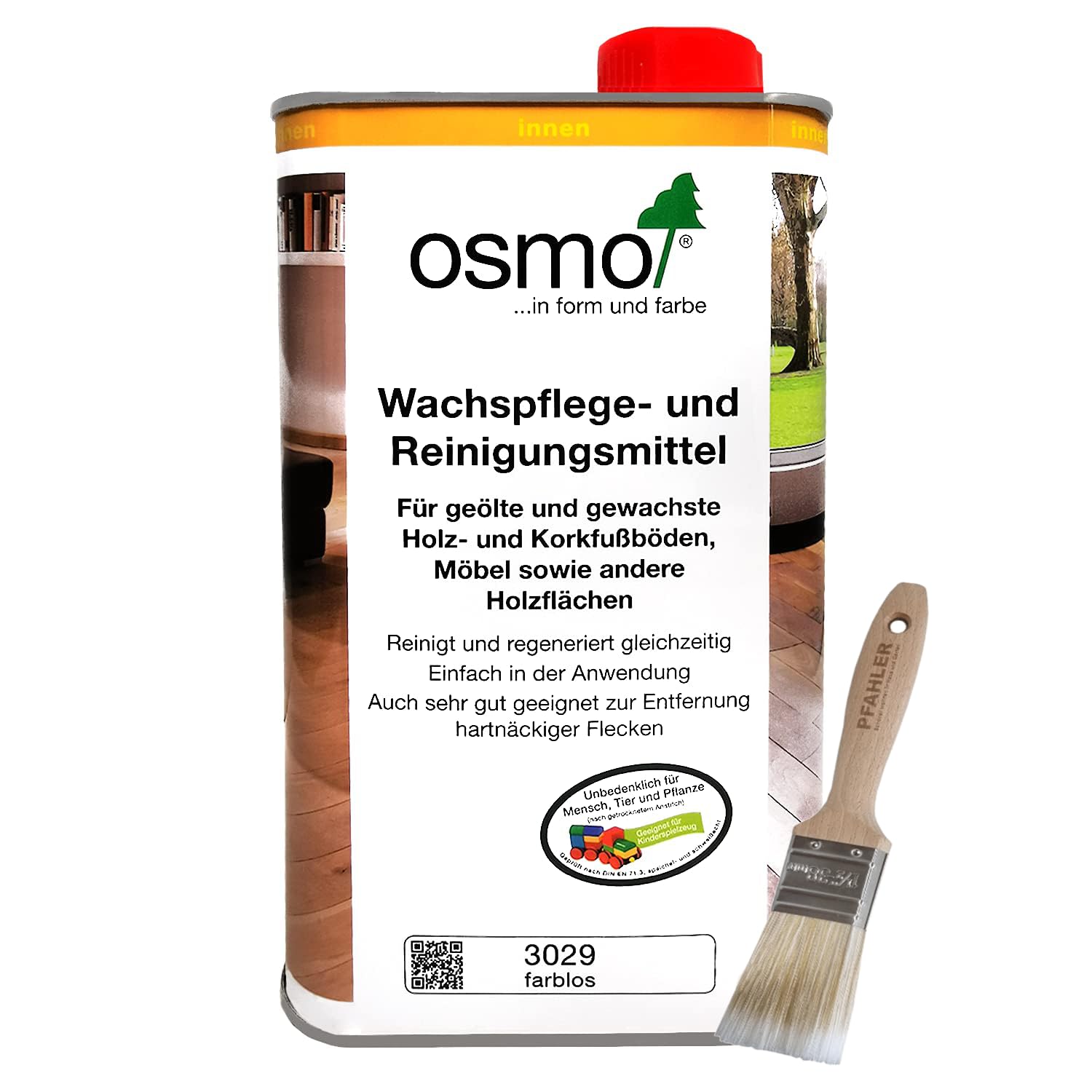 Osmo Wachspflege- und Reinigungsmittel 3029 Farblos 1L Reinigung und Auffrischung in einem! Inkl. Gratis PFAHLER-Pinsel