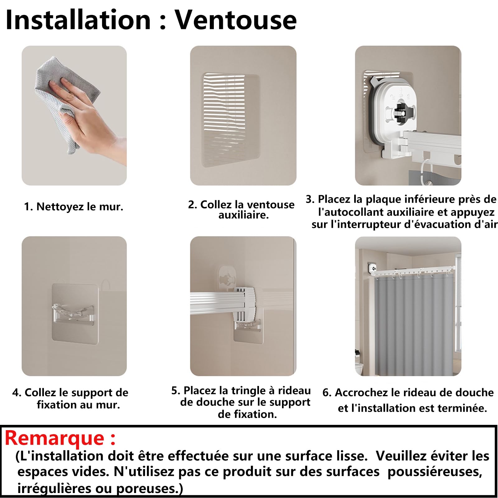 Barre De Douche Pliable, Tringle À Angle Réglable Extensible Avec Anneaux et Ventouses, De Douche Pour Salle De Bain et Baignoire, Sans Perçage (Blanc, 4-fold)