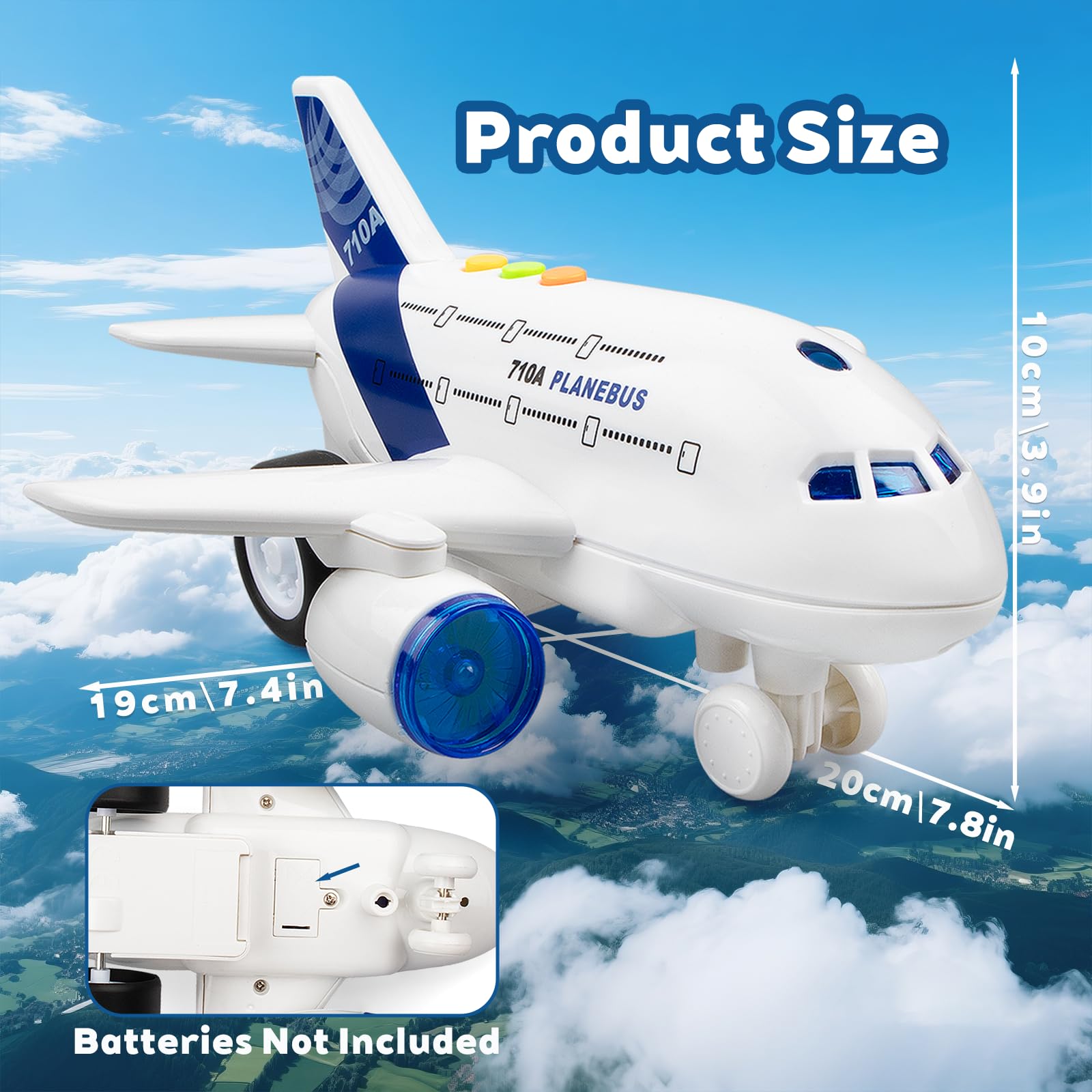 AtomDream Tech Airplane Toy for Toddlers 1:200 Friction Powered Toy Plane with Flashing Lights & Sounds - Image 2