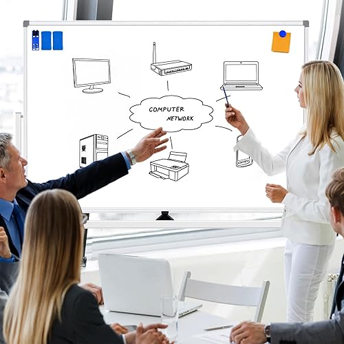 Miniatura 7 de Pizarra blanca móvil sobre ruedas de 60 x 40 pulgadas, pizarra blanca grande de doble cara con soporte, pizarra blanca magnética con soporte,