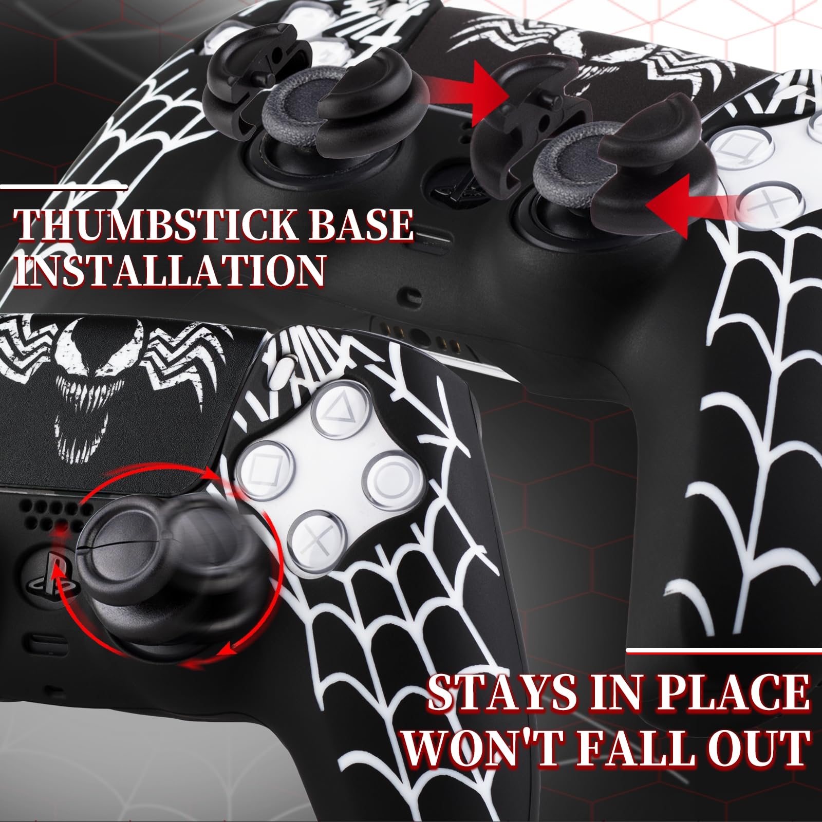 1 adesivo in silicone e 2 gommini estensibili per controller PS5 Venom Web