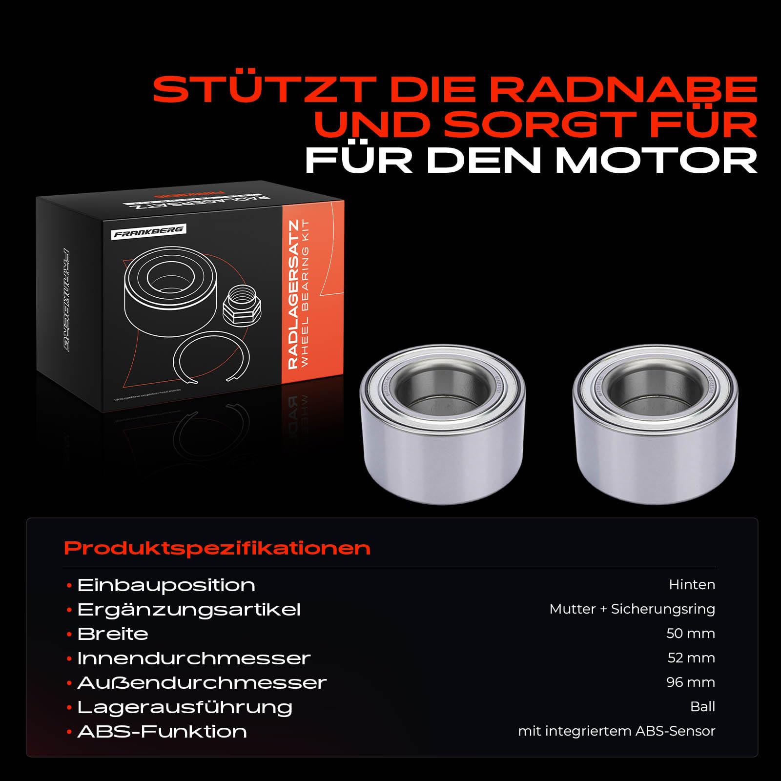 Frankberg Set di 2 cuscinetti per ruote posteriori con sensore ABS integrato, compatibile con Grand Cherokee IV WK WK2 Grand Cherokee Van WK2 Replace# 713670410, K52124768AB