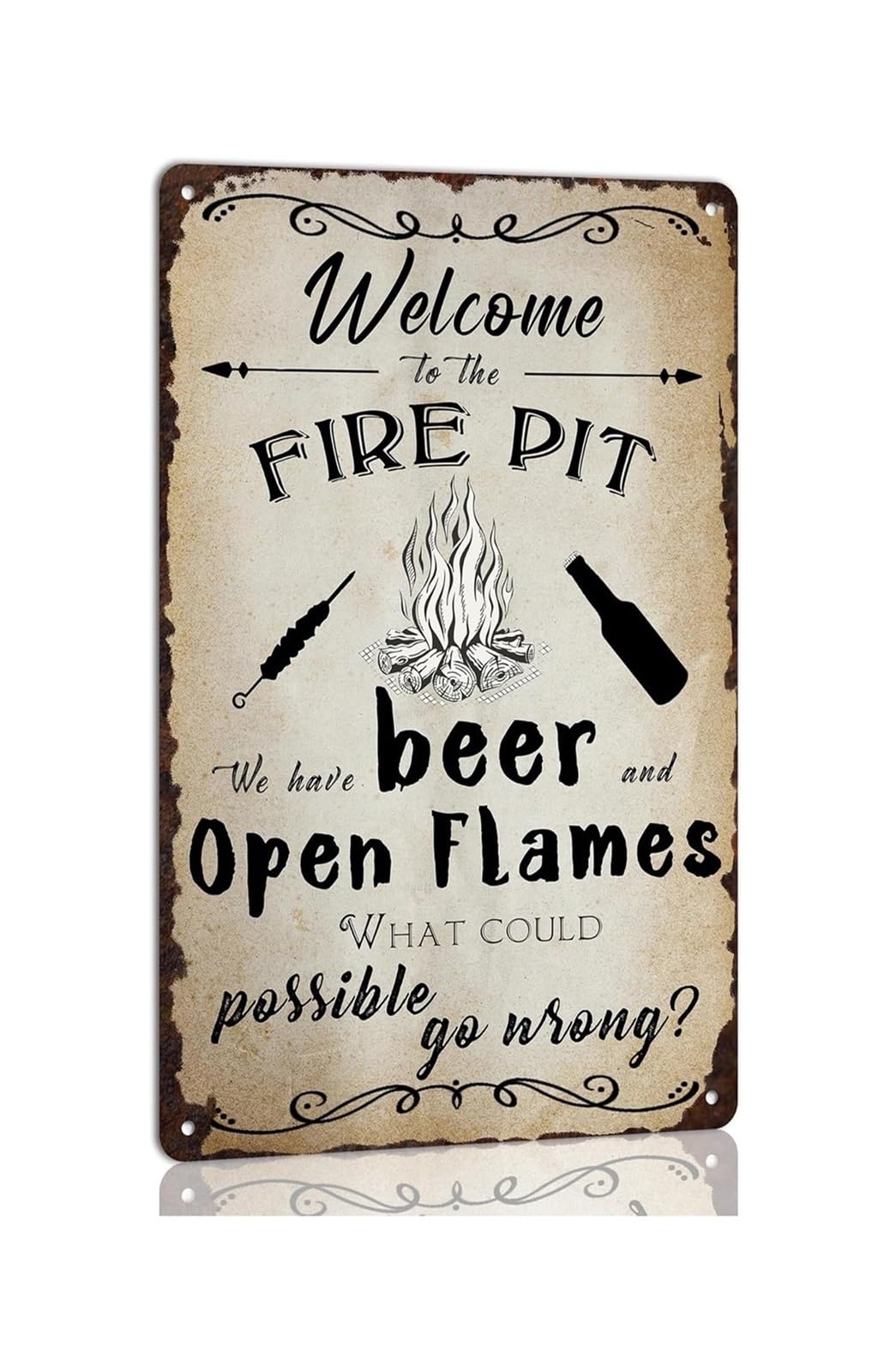 CBQZCHWDKT Humorous Backyard Metal Tin Sign Featuring a Fire Pit Quote Vintage Farmhouse Style Decor for Patio Wall 8 X 12 inch​