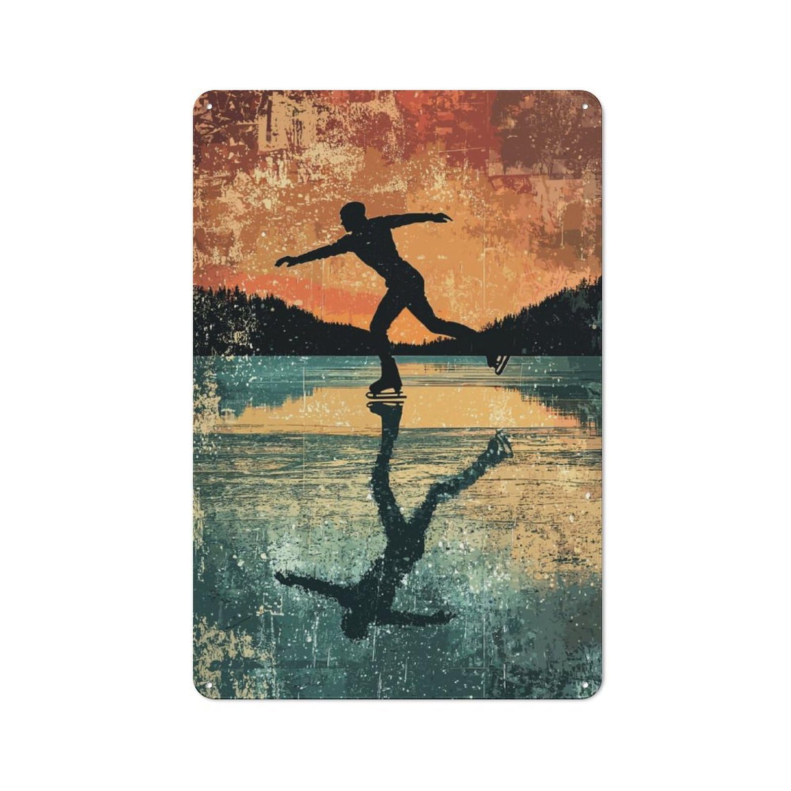 Junmoney Ice Skating Silhouette Industrial-Style Metal Sign 30X20cm For Home Bar Wall, Housewarming Wall Decor For People Furnishing Home Bar
