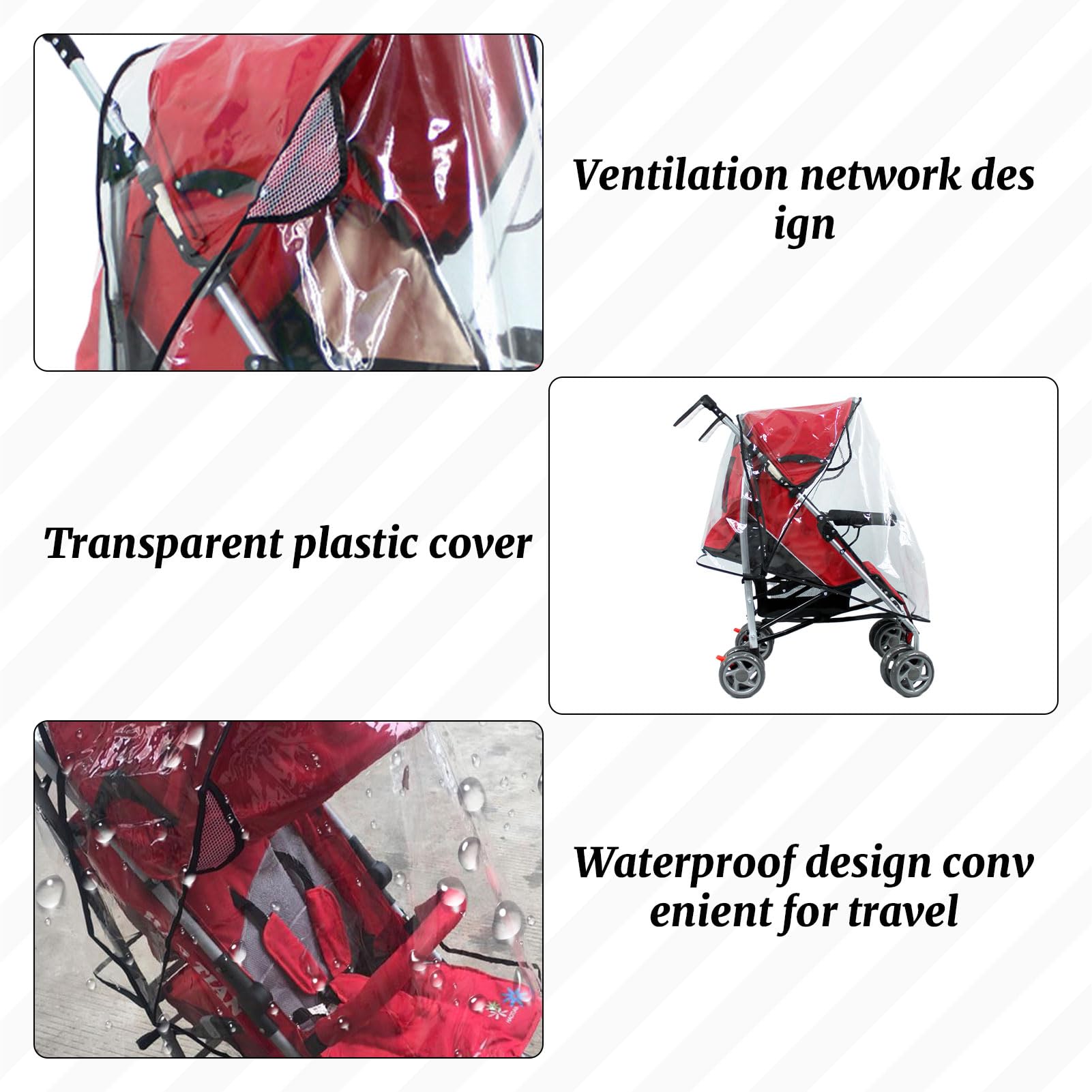 1 Pcs Universal Rain Cover for Stroller Universal Stroller Rain Cover Universal Rain Co ver for Pushchair Pram Rain Cov er Raincover Protect from Sun Snow Buggy Rain Cov er(Clear) - Image 3