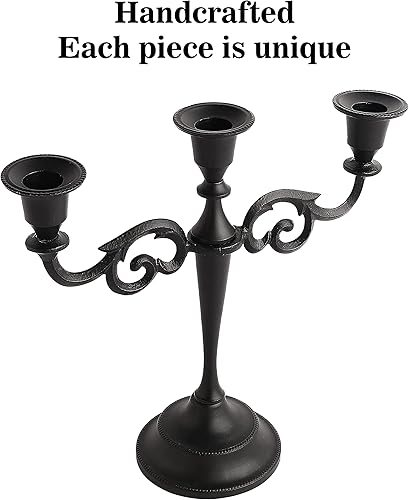 Miniatura 6 de Rely+ - Candelabro de 3 y 5 brazos, portavelas cónico negro mate de 10 pulgadas de alto, elegantes candelabros de metal para decoración del hogar,