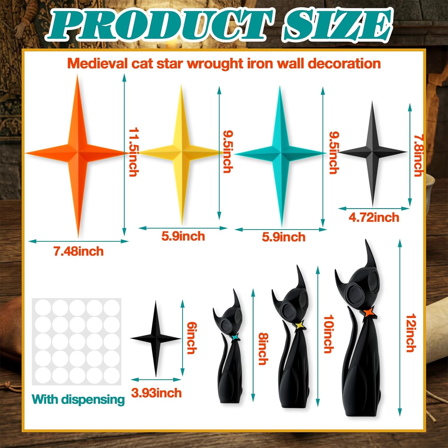 Otoolling 8 Pcs Mid Century Modern Atomic Cat Wall Art Decor 3D Colorful Mid Century Cat and Atomic Stars Retro Iron Wall Signs Sculptures for Home Living Room Kitchen Bathroom Office Cats Lover Gifts