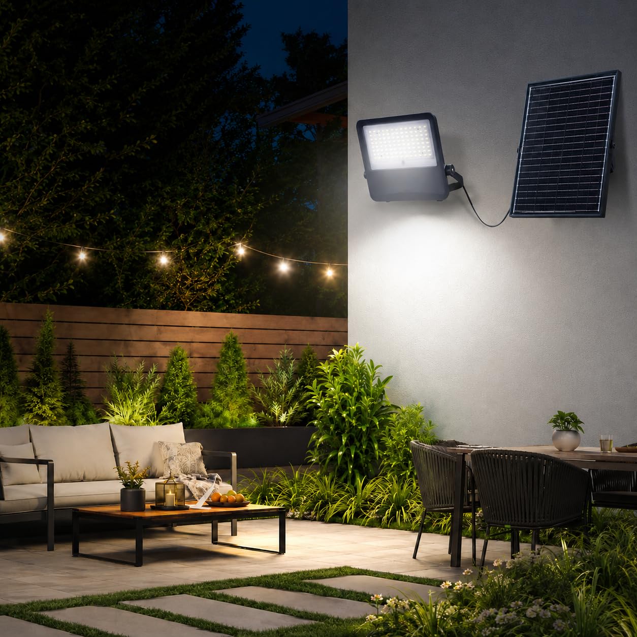 O.n ELYON 2500 Faro LED Solare da Esterno 2500 lm con Pannello Monocristallino 20W, IP65, 4000K, Telecomando, Timer, Batteria LiFePO, Parete