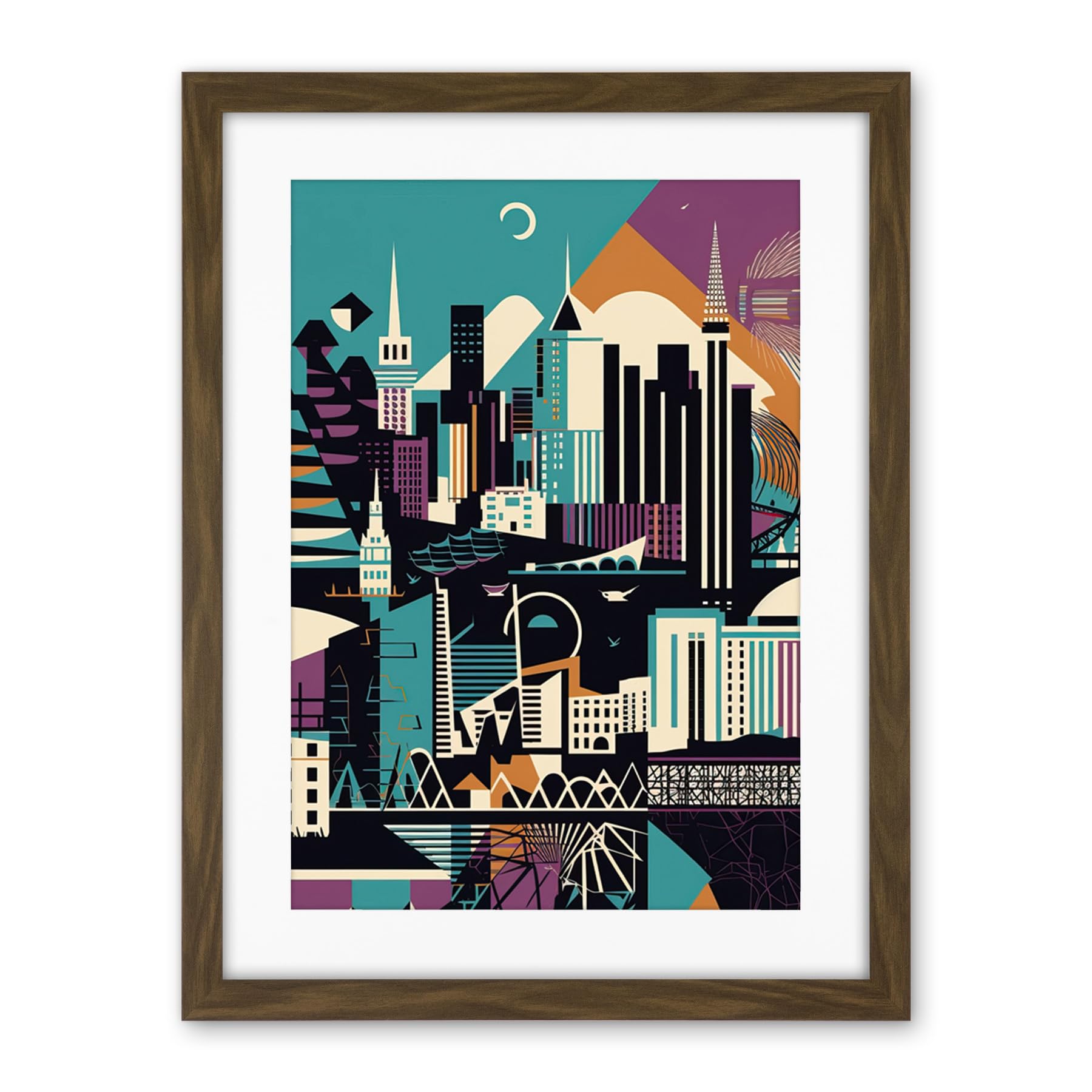 Artery8 Dundee City Modern Abstract Geometric Cityscape Artwork Framed Wall Art Print 18X24 Inch