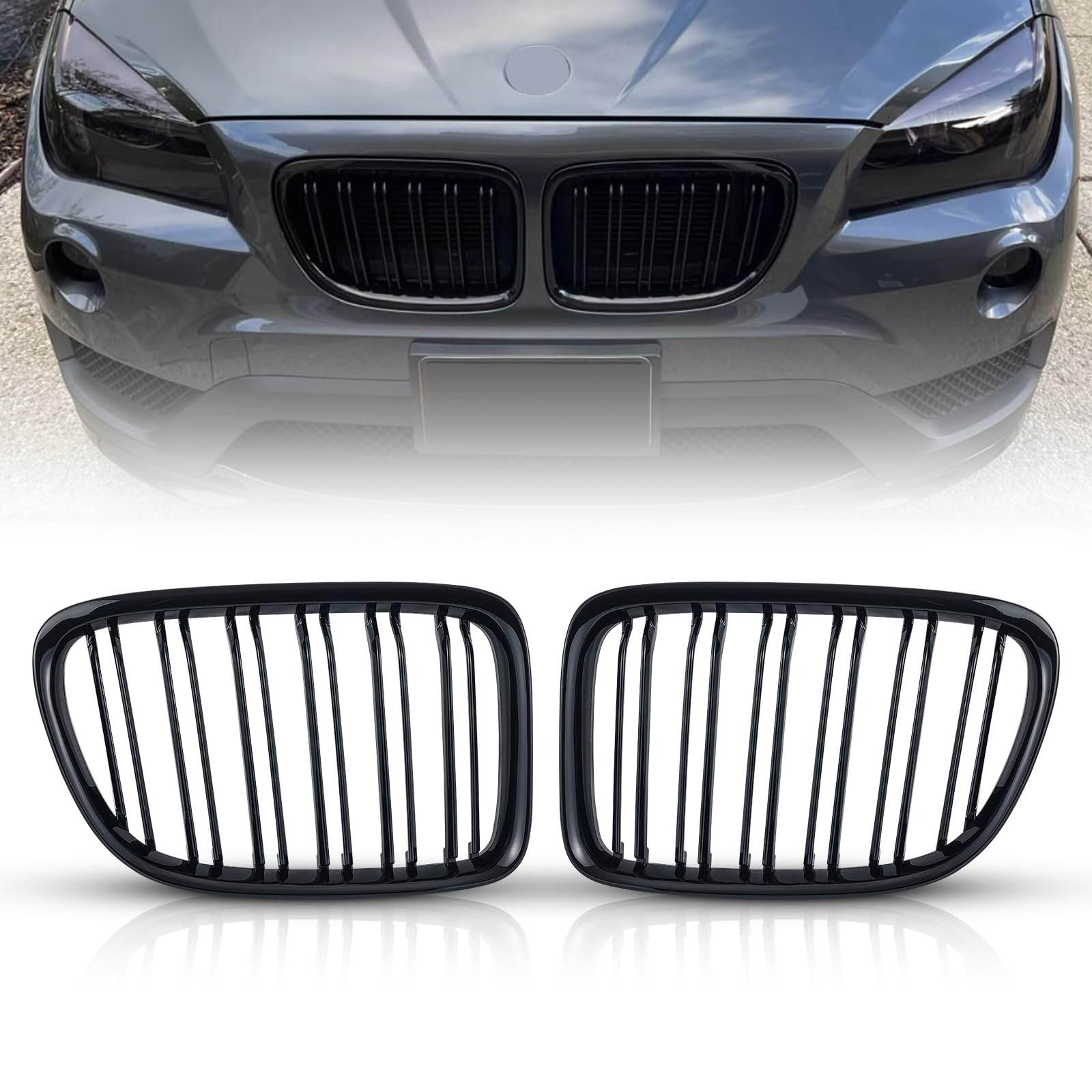 Adatto per BMW X1 E84 Sport 2009-2015 Doppio Ponte Anteriore Rene Griglia Nera Lucida Anteriore Doppia Griglia Sinistra Destra