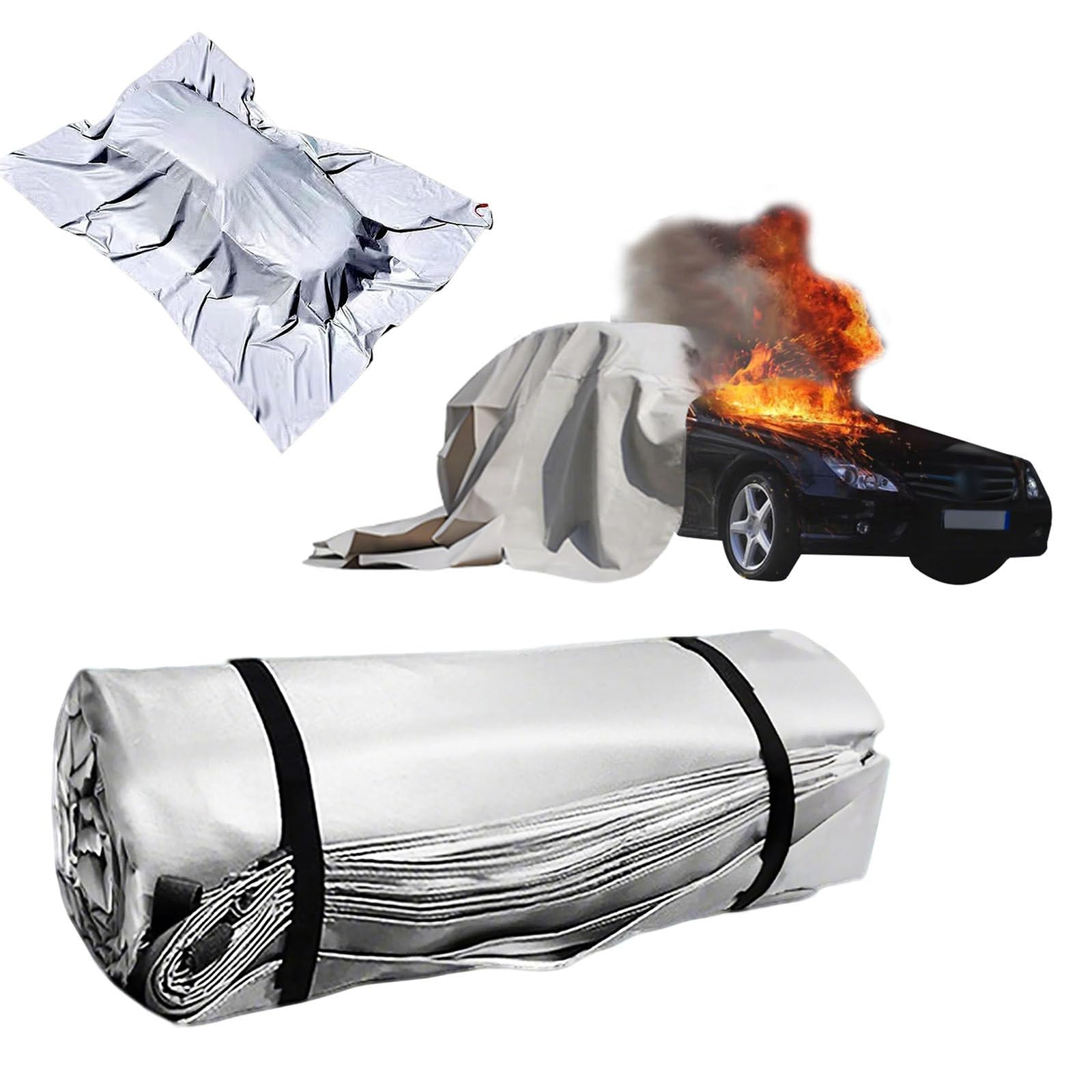 Couverture anti-feu de voiture, double face en silicone réutilisable pour véhicules électriques et moteur, véhicules électriques et à gaz, camions, sécurité automobile 3 x 4 m