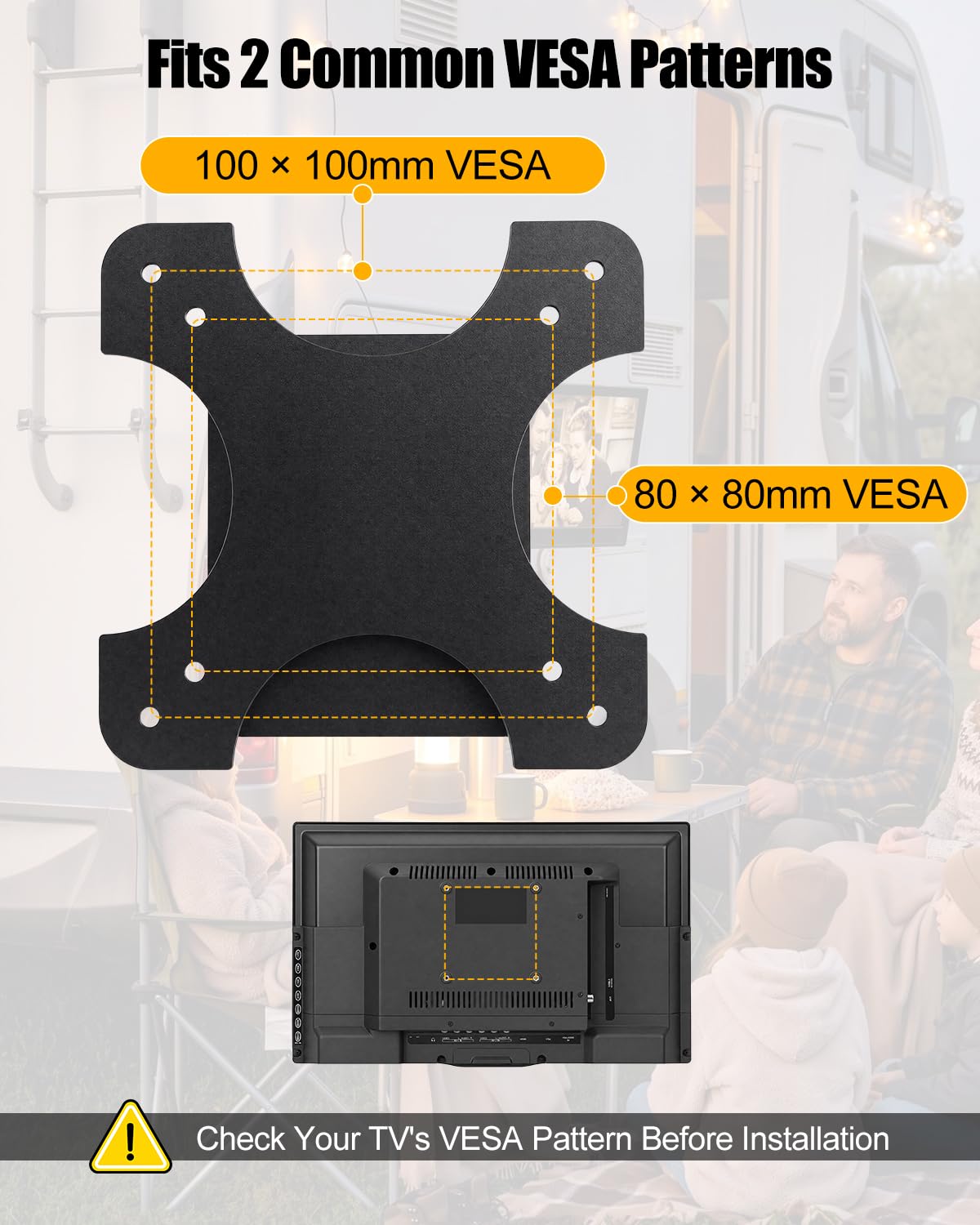 Supporto TV in metallo per camper, compatibile con staffa TV VESA 80 x 80 e