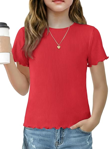 Arshiner Tshirt Mädchen Strickshirt Kurzarm Gestrickt Oberteil Dünn Kinder Sommer Rundhals Rüschen Tops T-Shirts 5-12 Jahre - 1