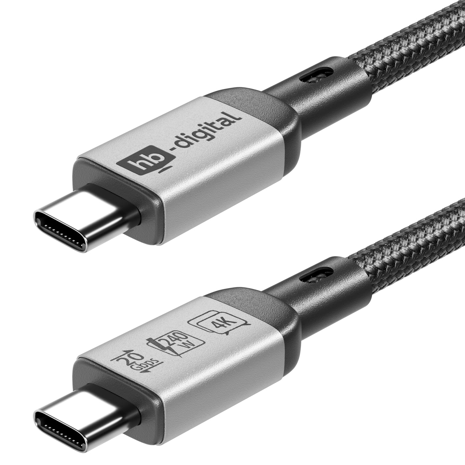 HB-DIGITAL 2 m, 4 cavi USB C USB 4.0 Gen3, cavo di ricarica veloce fino a 240 W, cavo dati 20 Gbps 8 K, 60 Hz, 4 K, nylon intrecciato per iPhone 16 15 Pro, Samsung Galaxy S23 S22 S21