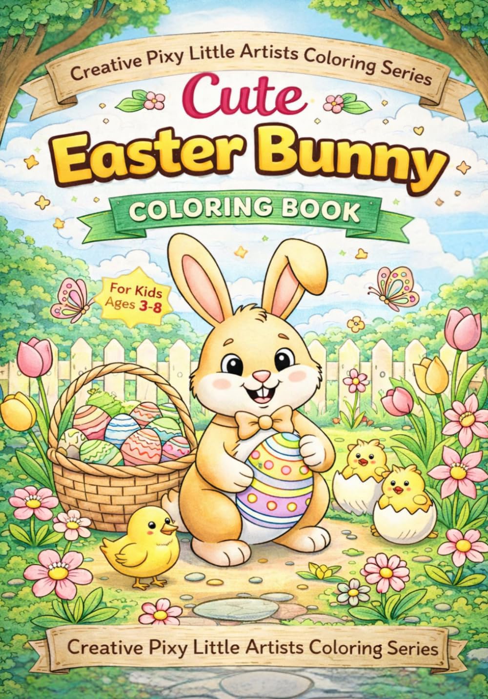 Cute Easter Bunny Coloring Book for Kids: Fun Spring & Easter Coloring Pages with Bunnies, Eggs, Chicks and Flowers (Creative Pixy Little Artists Coloring Series)