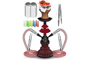 LilOne 12" Black and Red Hookah with Two Hoses - Compact Hookah...