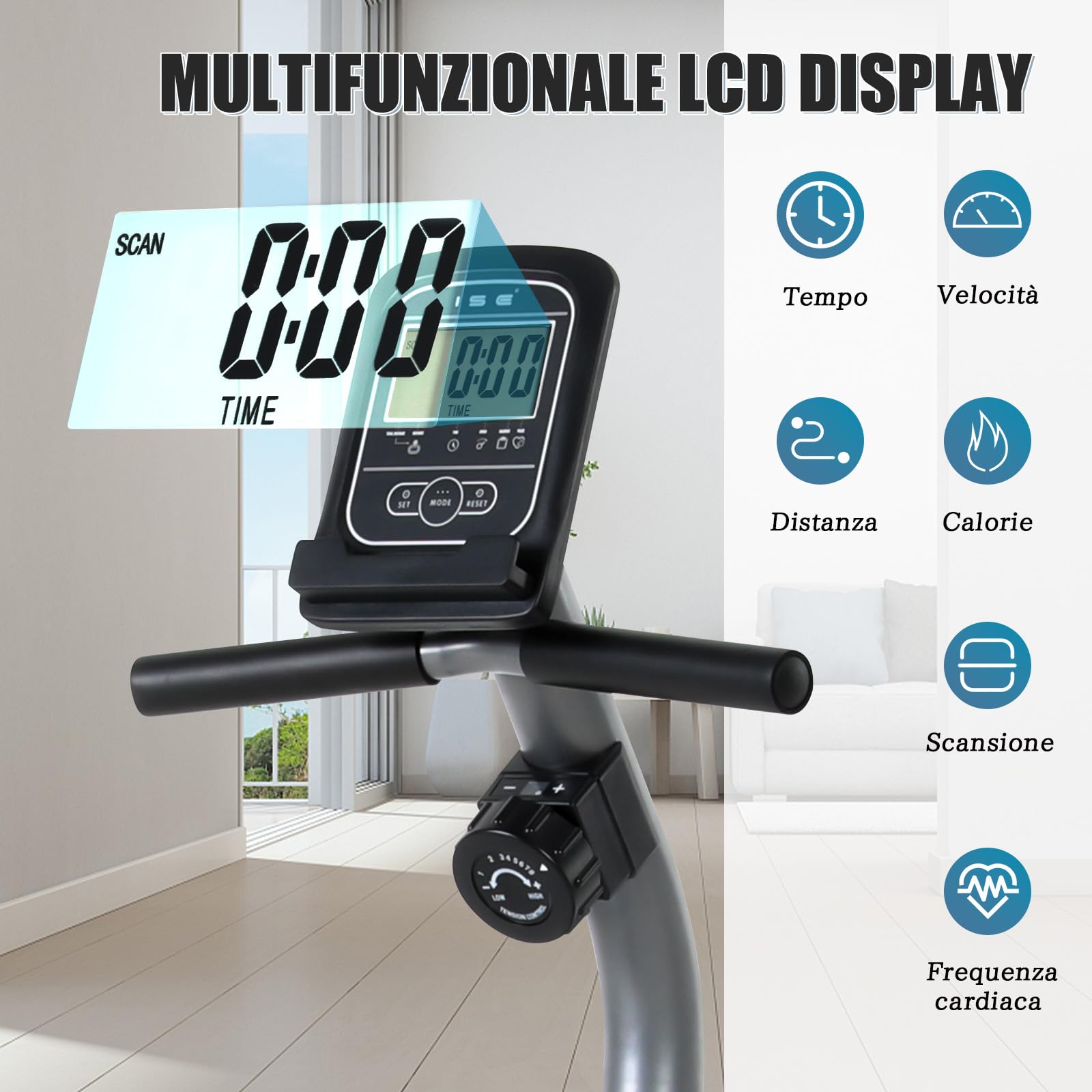 ISE Cyclette da Seduta Magnetica con Schienale, Cyclette Orizzontale da Casa con Resistenza Regolabile Schermo LCD Supporto per Smartphone