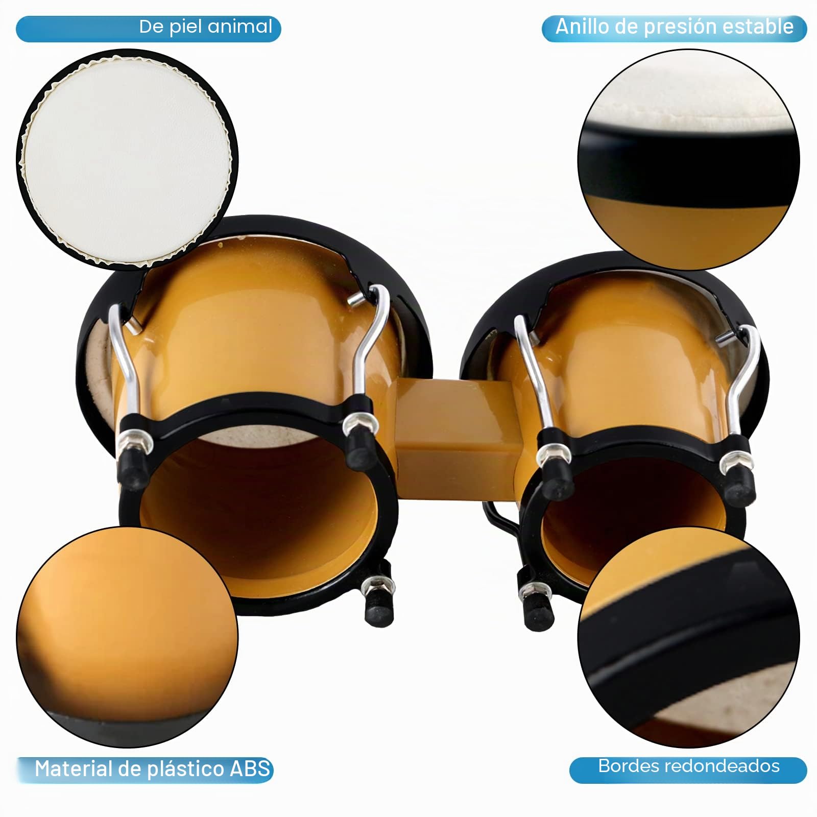 EASTROCK Bongos de 4 y 5' para estudiantes adultos principiantes, tambor de percusión Bongos con llave de afinación (marrón)