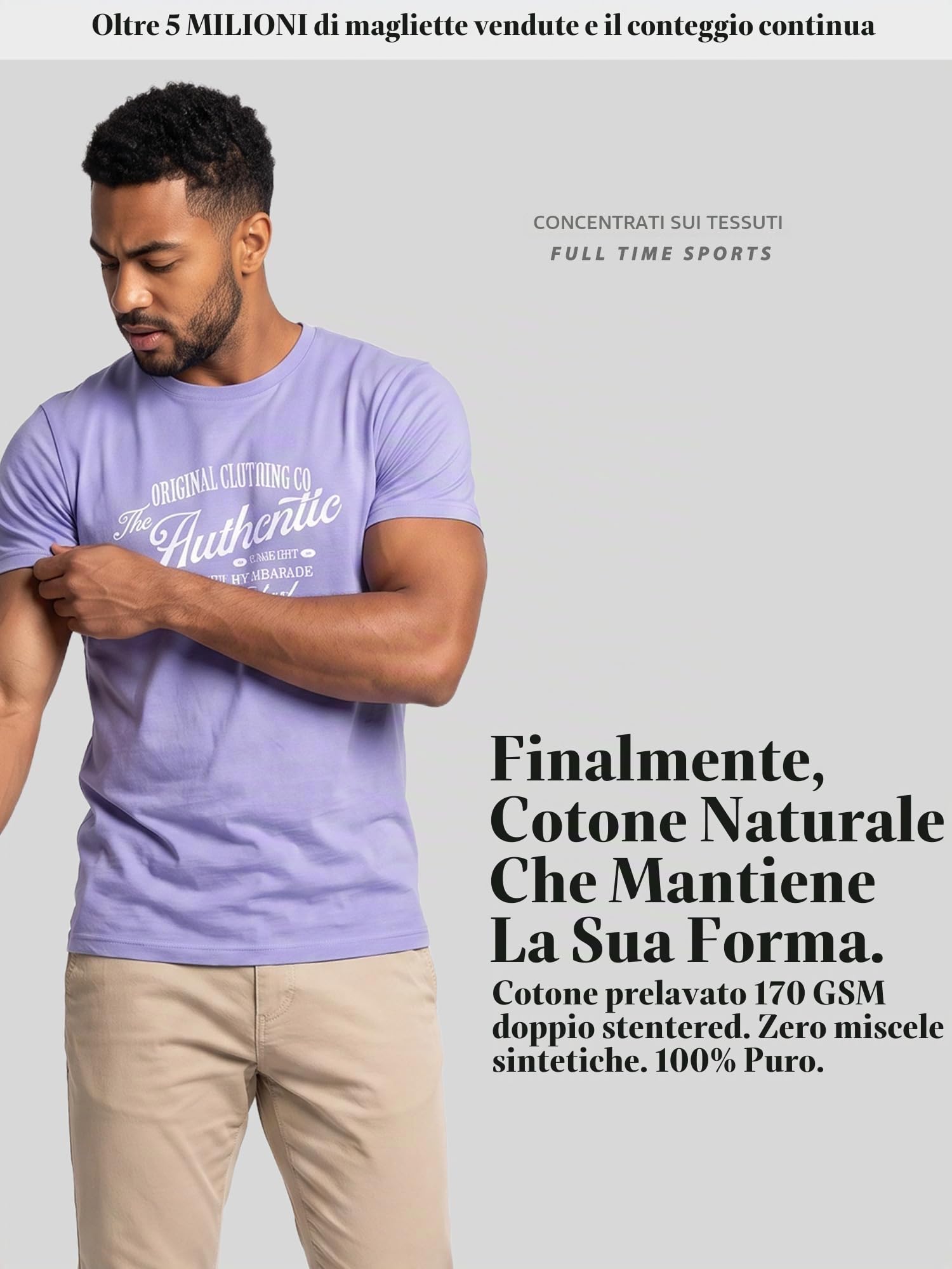 FULL TIME SPORTS 4 T-Shirt Uomo Stampate, Manica Corta, 100% Cotone, PRINT-002