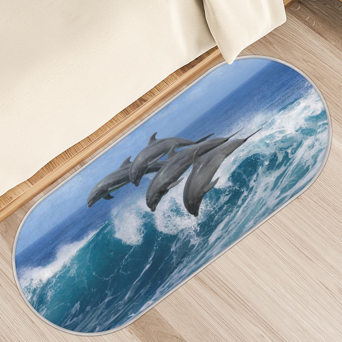 Tapis antidérapant pour chambre à motif dauphin afin de créer une ambiance océan apaisante
