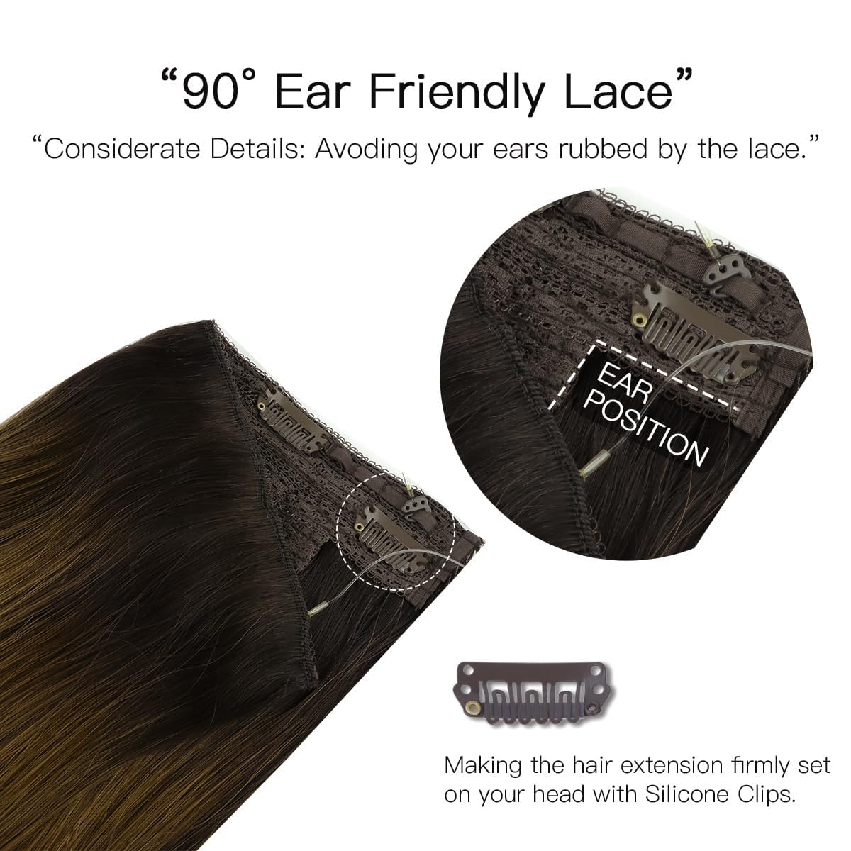 hotbanana Extension Capelli Veri con Filo Invisibile, 45cm 95g Sfumatura da Castano Scuro a Castano Dorato Capelli Umani Remy Lisci, Invisible Wire Hair Extensions, Extension in Capelli Veri