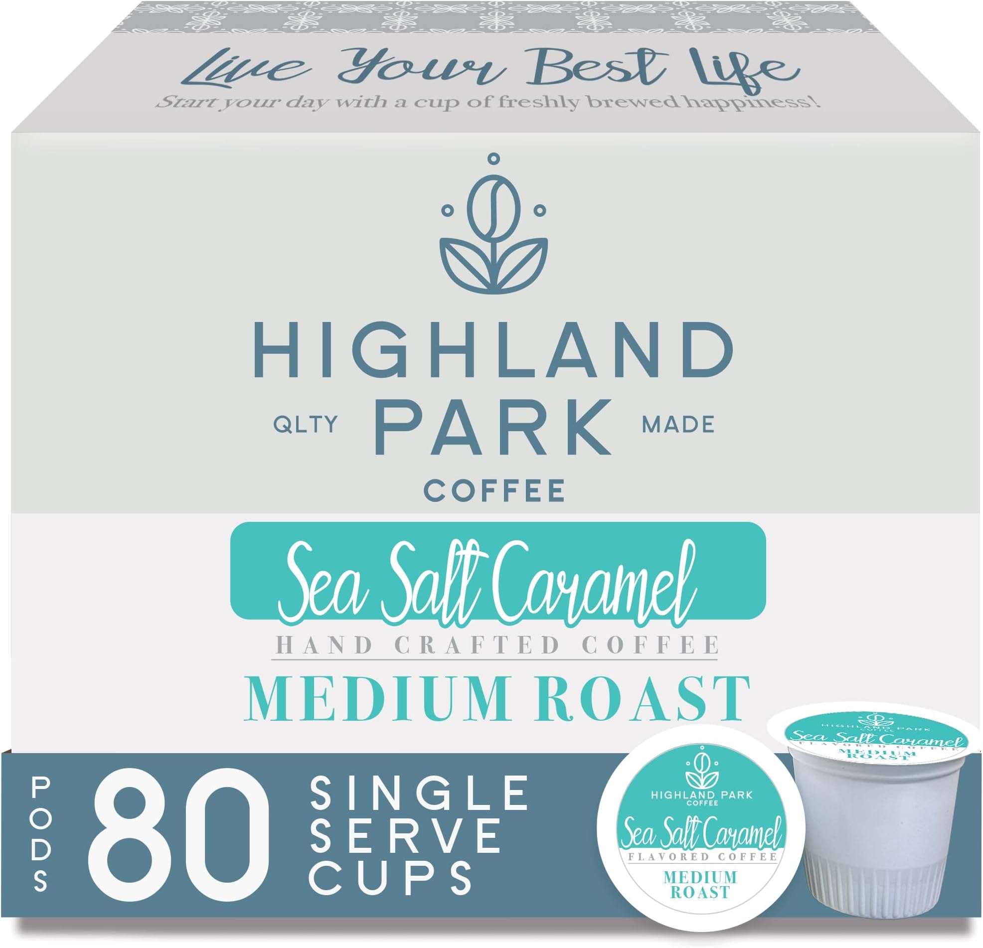 Highland Park Coffee Single Serve Coffee Pods Compatible with Keurig K Cup Brewers, Sea Salt Caramel, 80 Count