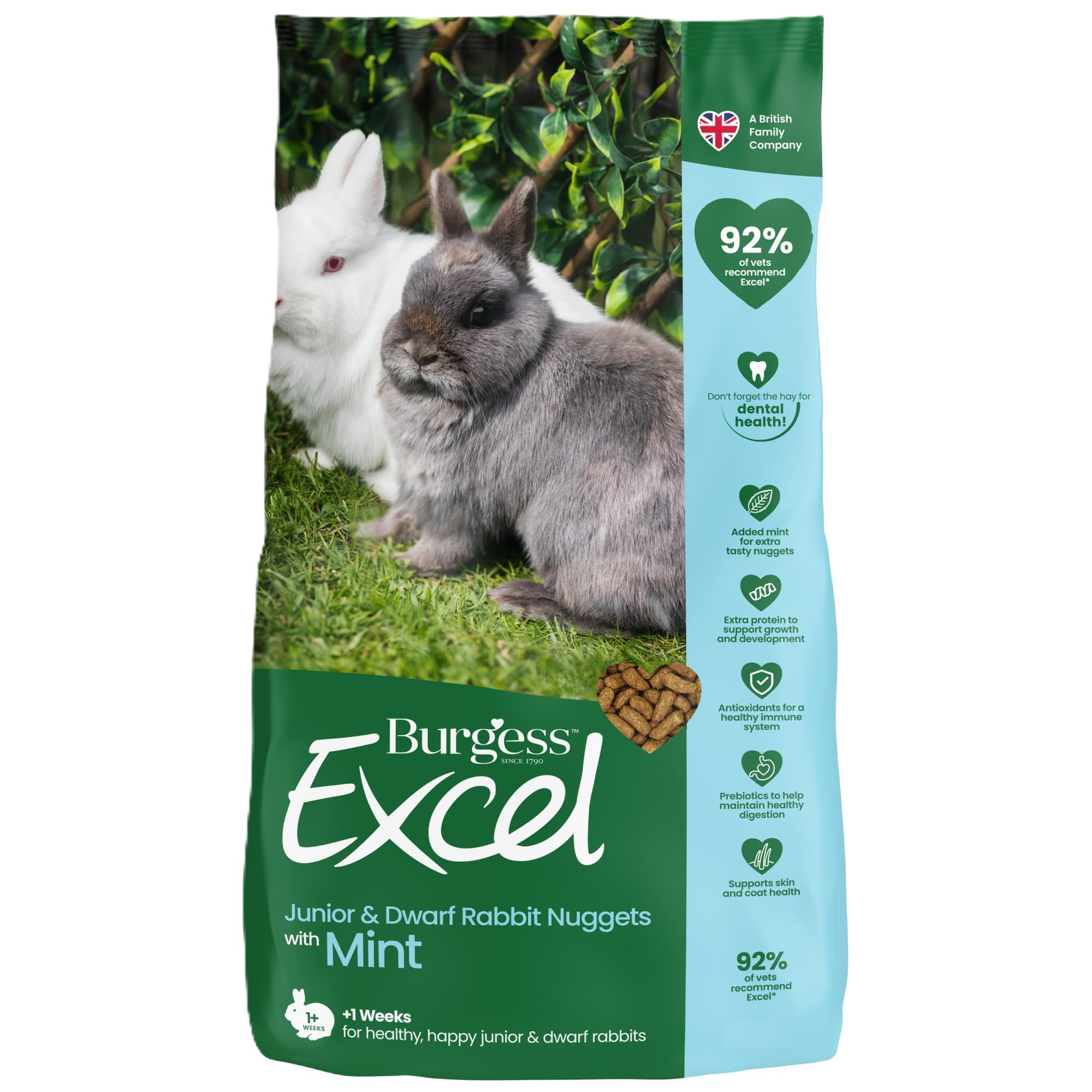 Burgess Excel Junior and Dwarf Nuggets with Mint Rabbit Food 3 kg