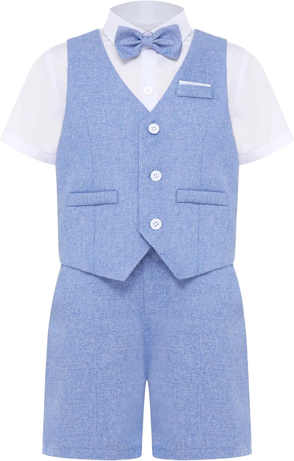 Sywiyi Baby Boys Shorts Sets, Infant Shirt+shorts+bow Tie+vest Outfits Suits Summer Wedding Outfits Blue 5-6 Years