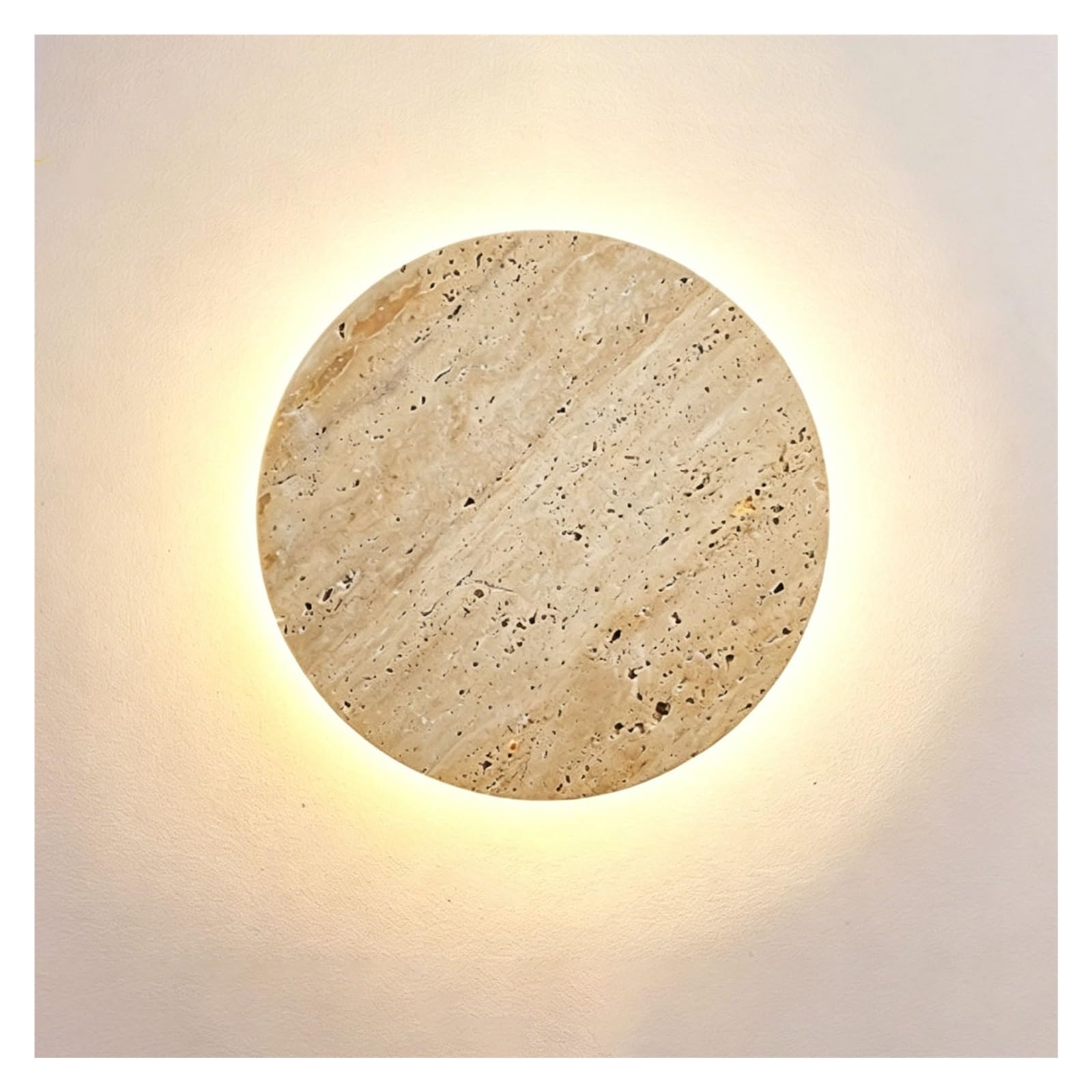 LUOYAOB Round Travertine Wall Sconce Stone Wall Mounted Light Minimalist Circle Wall Lamp Japanese Style Indoor Wall Fixture for Bedroom Living Room Hallway Entryway 30cm(30cm)