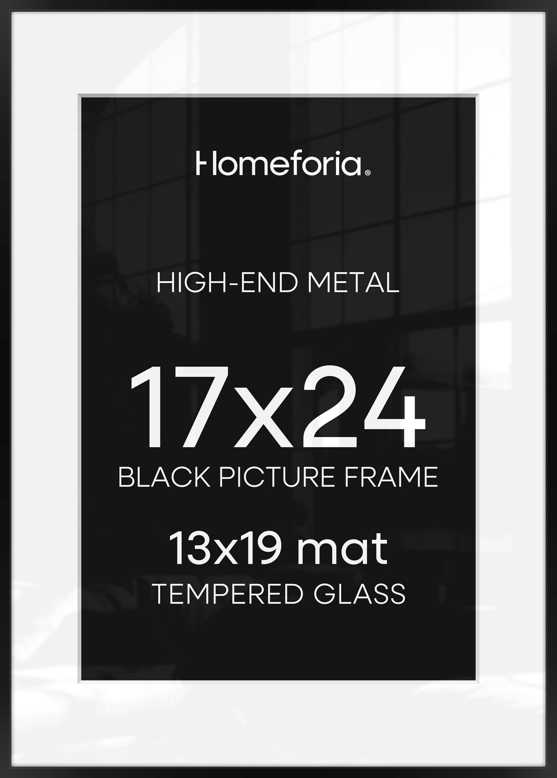 Homeforia 17x24 Picture Frame Black, High End Metal 17x24 Poster Frames with Mat 13x19 for Photo, 17 x 24 Black Frame Matted to 13 x 19 inch Print, 24x17 Thin Frame, Tempered Glass, Wall Kit, Set of 2