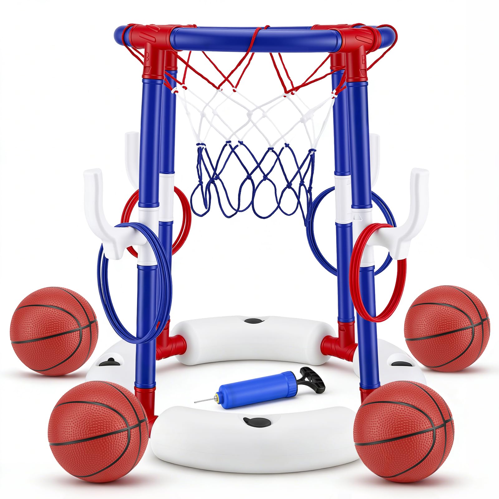 Set da basket galleggiante 2 in 1 per piscina, con 4 palloni grandi e 12 anelli, pompa inclusa. Sport acquatici gonfiabili per bambini, adulti e famiglie Divertimento in piscina, al lago o in spiaggia