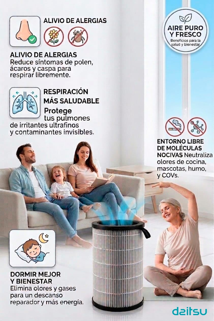 Filtro de Repuesto HEPA 13 para Purificador Daitsu Holly CADR‑350 | Recambio de Alta Eficiencia para Polvo, Alérgenos, Olores y Partículas Ultrafinas del Aire