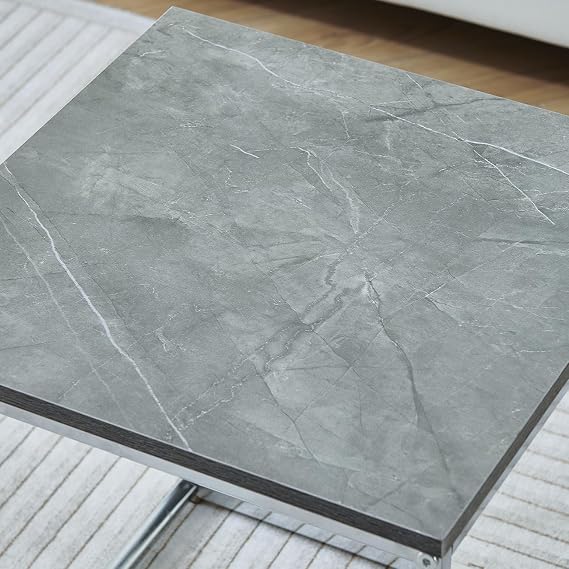 Rainbow Tree Set of 3 Grey Marble Nesting Coffee Tables for Living Room, High Gloss Nest of 3 Nested Tables Sofa Side Table Coffee Table End Tables Square Space Saving
