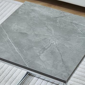 Rainbow Tree Set of 3 Grey Marble Nesting Coffee Tables for Living Room, High Gloss Nest of 3 Nested Tables Sofa Side Table Coffee Table End Tables Square Space Saving