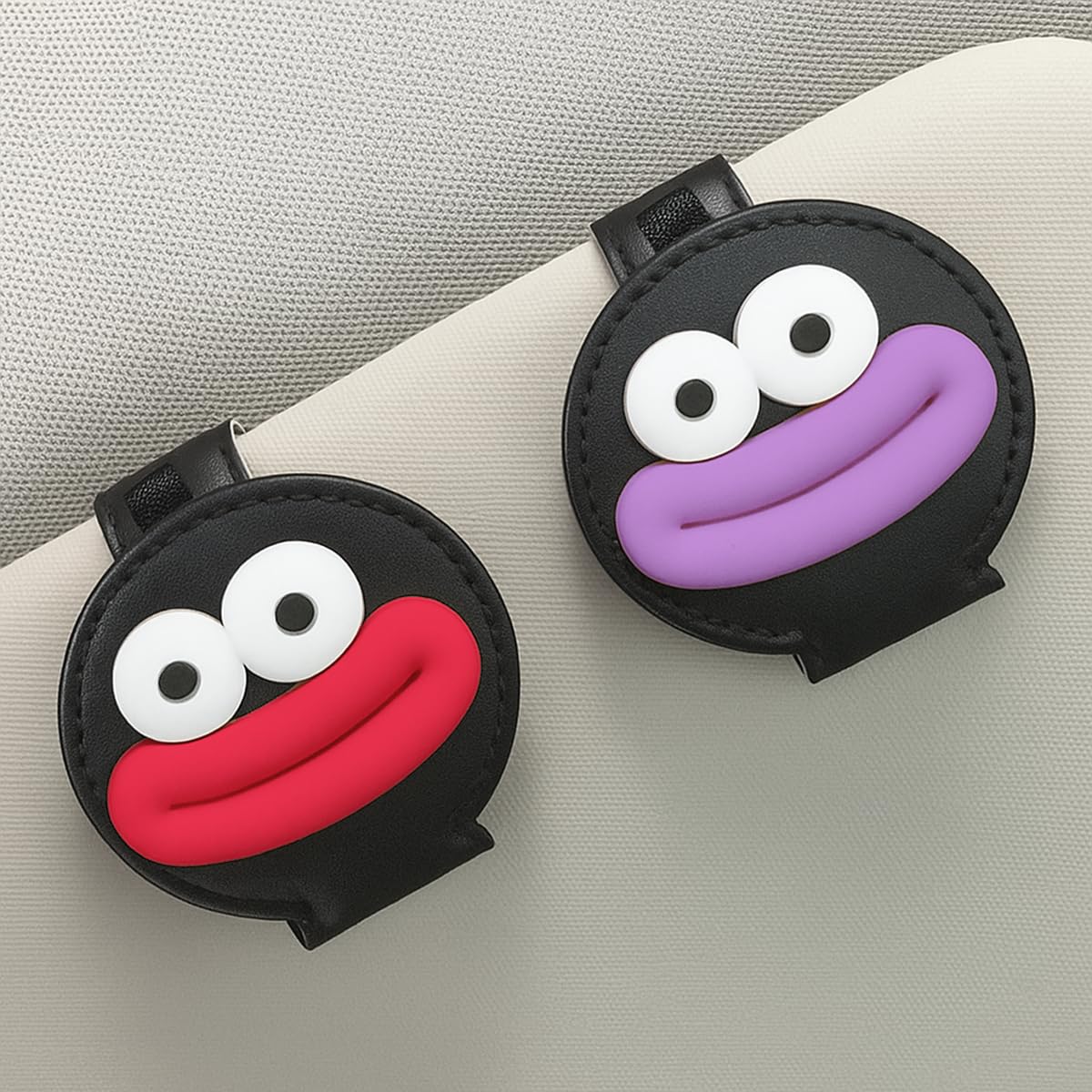 GAOLAOSY 2PCS Sunglasses Holder for Car Visor, Magnetic Leather Ticket Card Clip, Sausage Mouth Sunglass Mount for Different Size Eyeglasses, Cartoon