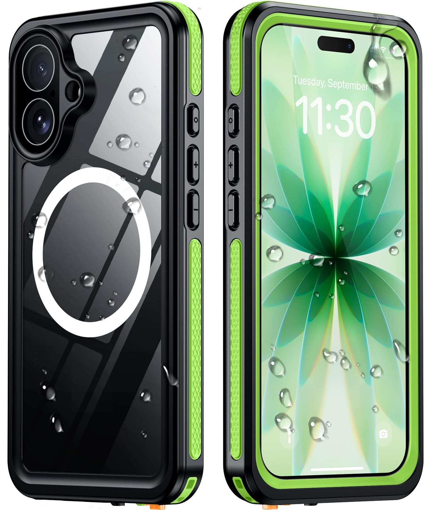 Temdan Designed for iPhone 17 Case Waterproof, Green/Clear