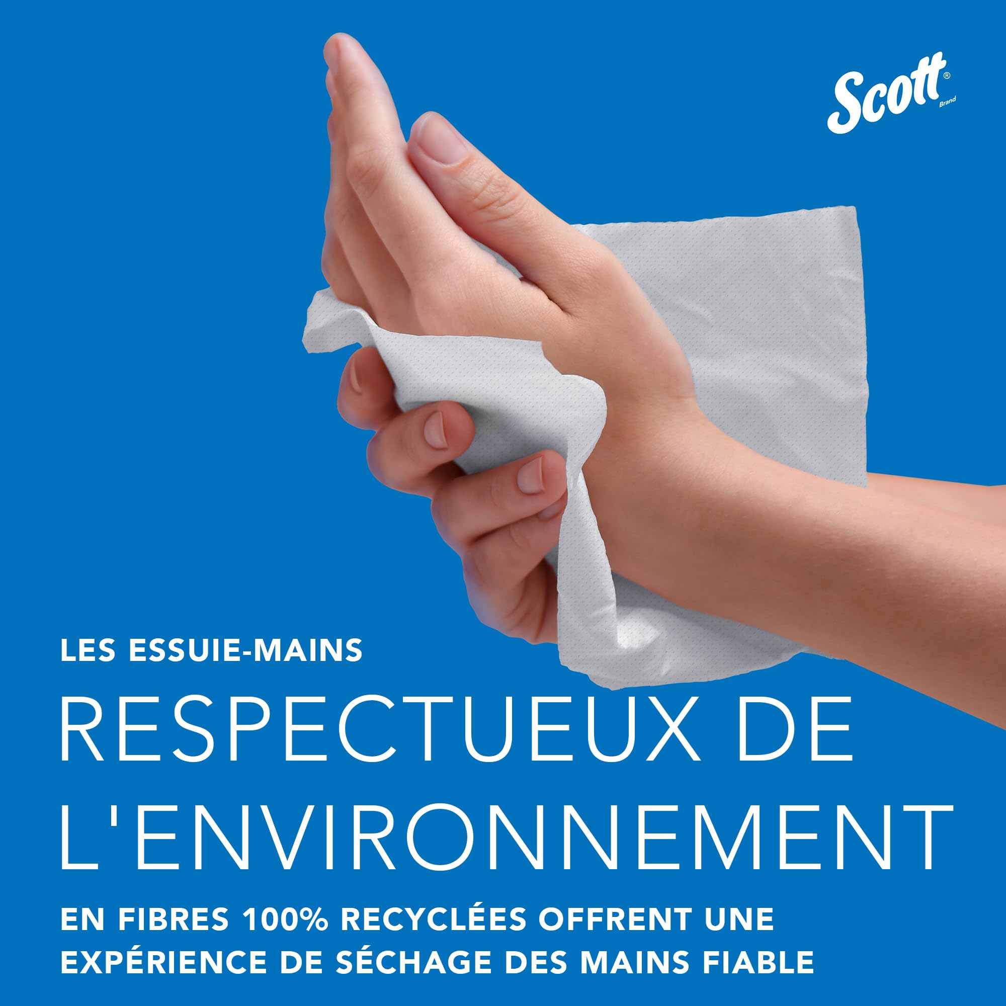 Essuie-mains Scott® EssentialTM 6603 – pliés, enchevêtrés en V, 2 Épaisseurs, Blancs, Absorbants & Écoresponsables – 12 Paquets x 220 Feuilles (2 640 au Total)
