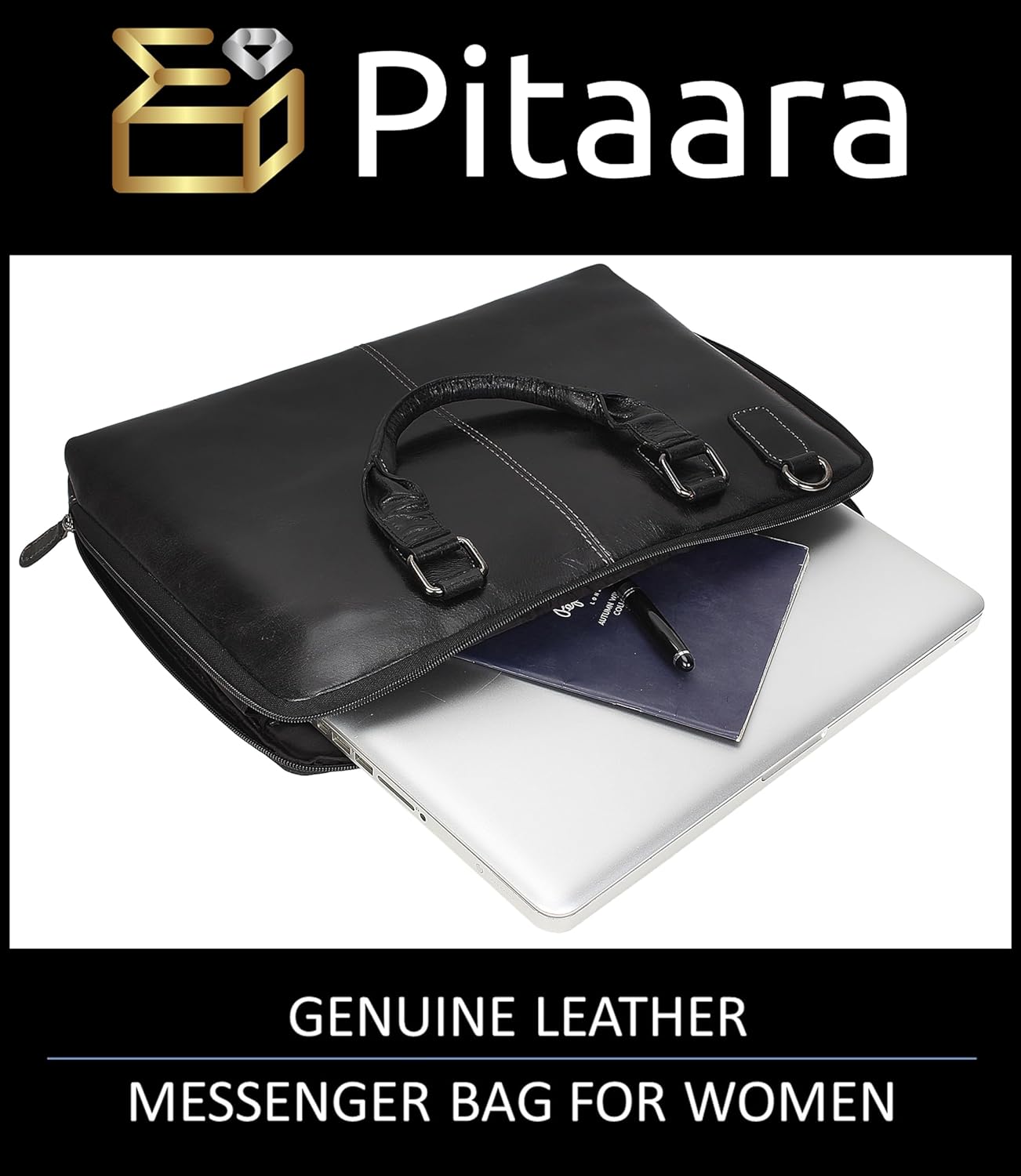 Pitaara Genuine Leather Women's Laptop Bag For Laptops Size 14" - Image 2
